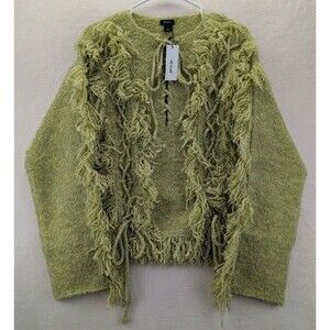 NASTY GAL Knitted Fringe Long Sleeve Pullover Lace Up Front Sweater NWT Small